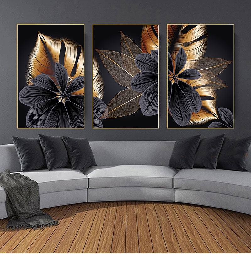 Frendorf | AureliaLeaf Golden Canvas Poster | Natur-Inspirierte Wandkunst | Elegantes Blattdesign | Dekor für Zuhause