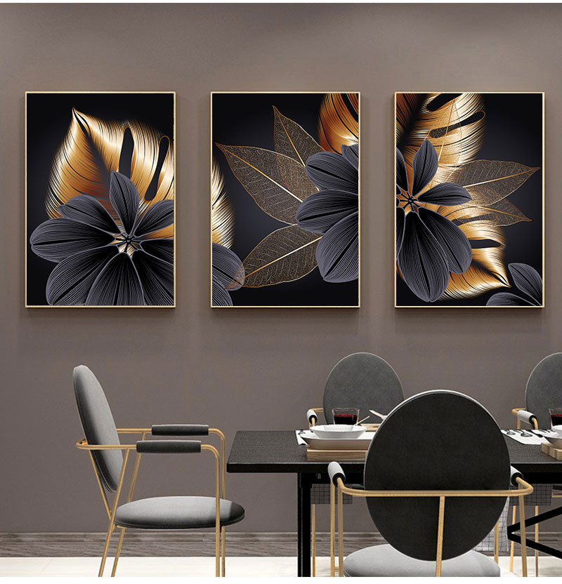 Frendorf | AureliaLeaf Golden Canvas Poster | Natur-Inspirierte Wandkunst | Elegantes Blattdesign | Dekor für Zuhause