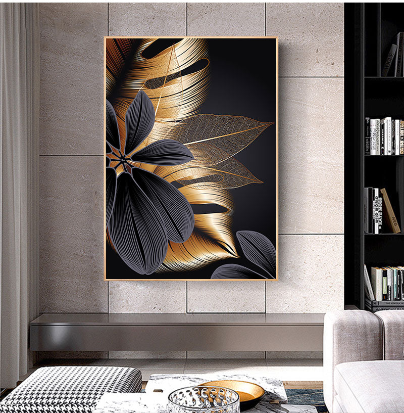 Frendorf | AureliaLeaf Golden Canvas Poster | Natur-Inspirierte Wandkunst | Elegantes Blattdesign | Dekor für Zuhause
