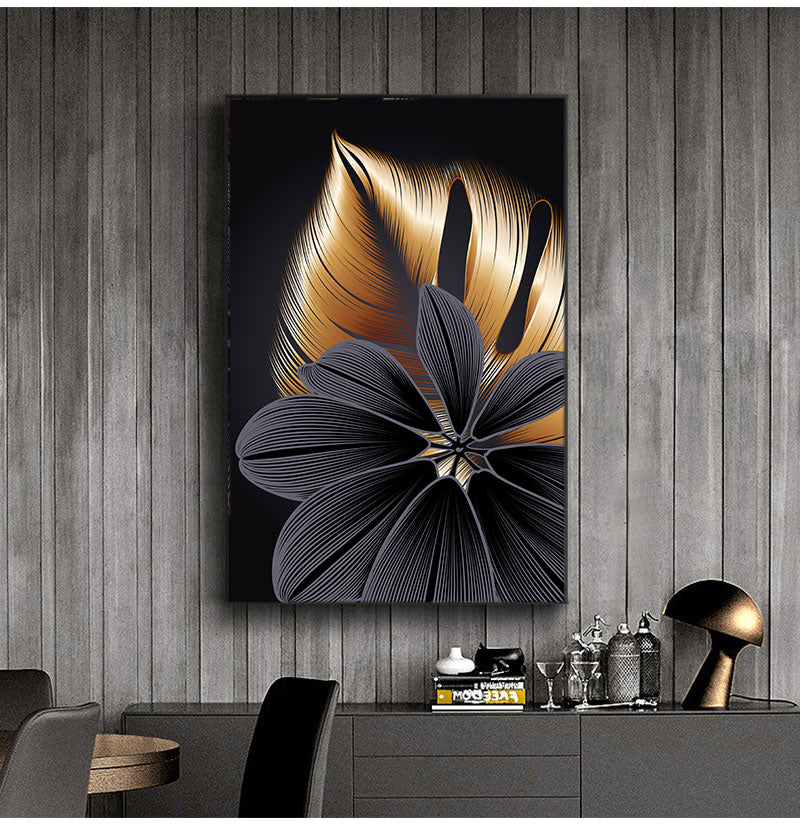 Frendorf | AureliaLeaf Golden Canvas Poster | Natur-Inspirierte Wandkunst | Elegantes Blattdesign | Dekor für Zuhause