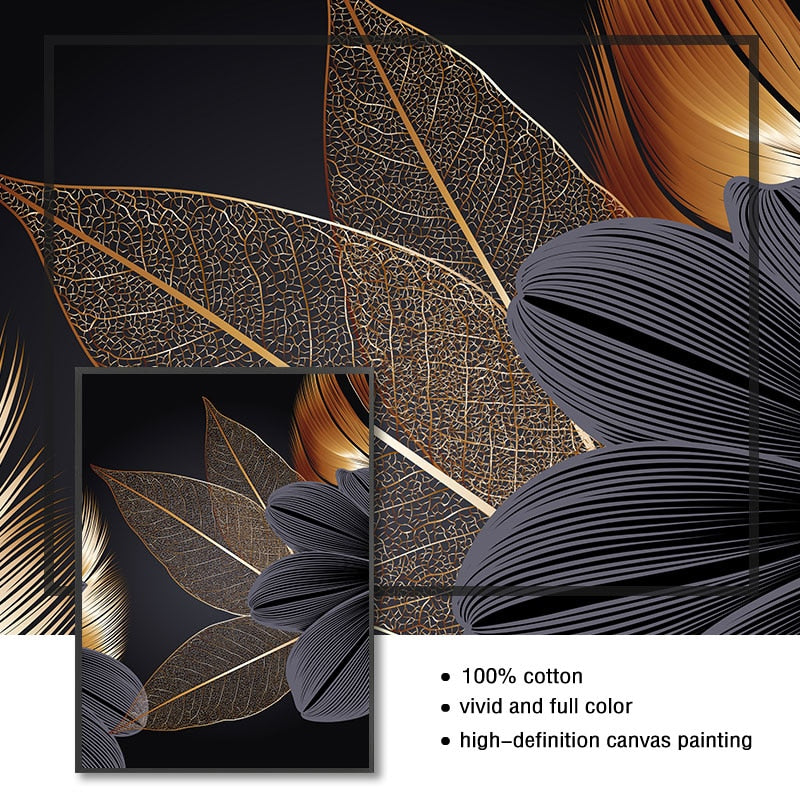 Frendorf | AureliaLeaf Golden Canvas Poster | Natur-Inspirierte Wandkunst | Elegantes Blattdesign | Dekor für Zuhause