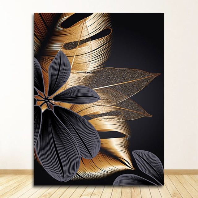 Frendorf | AureliaLeaf Golden Canvas Poster | Natur-Inspirierte Wandkunst | Elegantes Blattdesign | Dekor für Zuhause