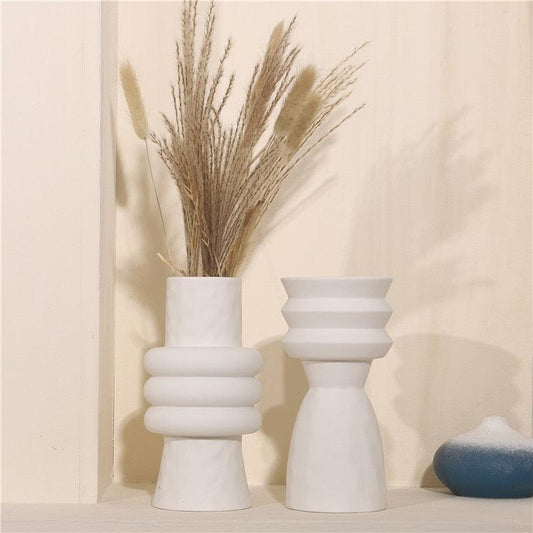 Frendorf | VaseLina Keramikvase | Elegantes Weißes Design | Tapered & Center Rings | Stilvolle Deko