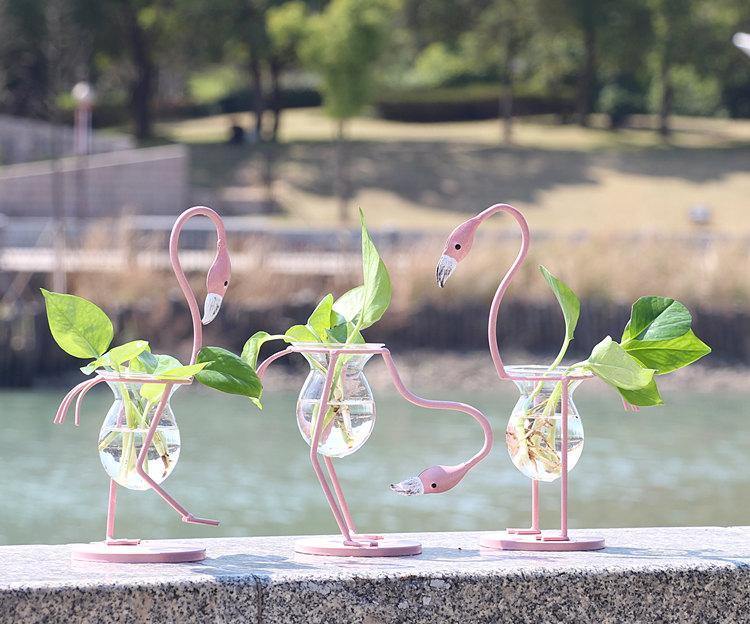 Frendorf | FlamigoBloom Tropische Deko-Vase | Zimmerpflanzengefäß | Stilvolle Glasvase mit Flamingo-Design