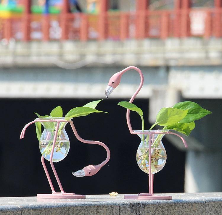 Frendorf | FlamigoBloom Tropische Deko-Vase | Zimmerpflanzengefäß | Stilvolle Glasvase mit Flamingo-Design