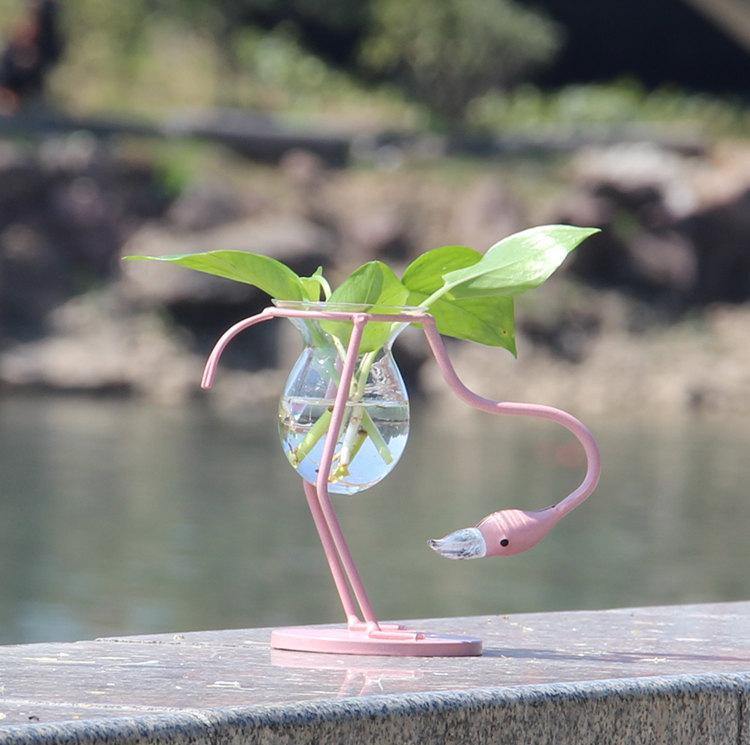 Frendorf | FlamigoBloom Tropische Deko-Vase | Zimmerpflanzengefäß | Stilvolle Glasvase mit Flamingo-Design
