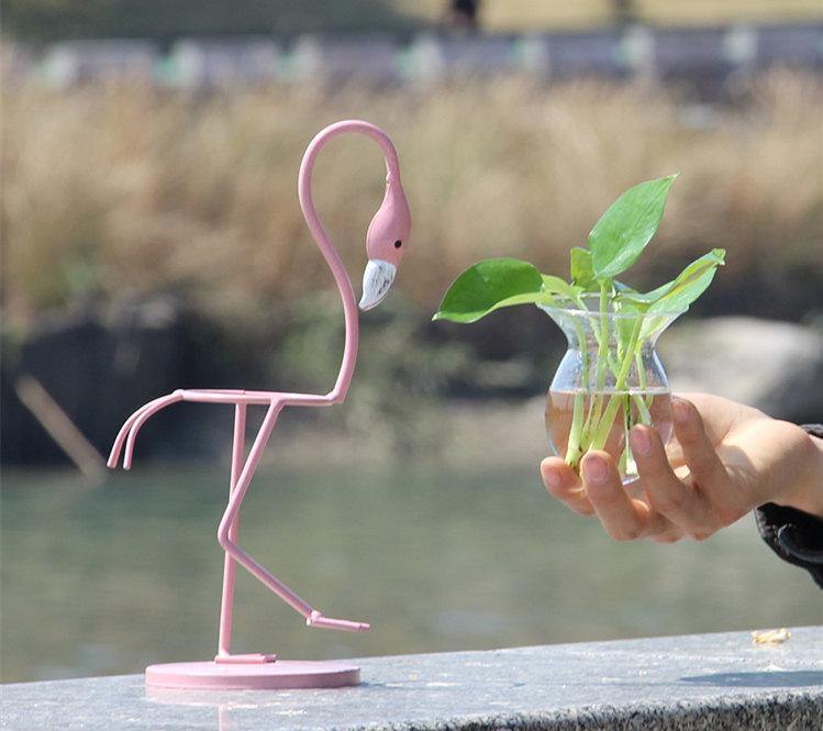Frendorf | FlamigoBloom Tropische Deko-Vase | Zimmerpflanzengefäß | Stilvolle Glasvase mit Flamingo-Design