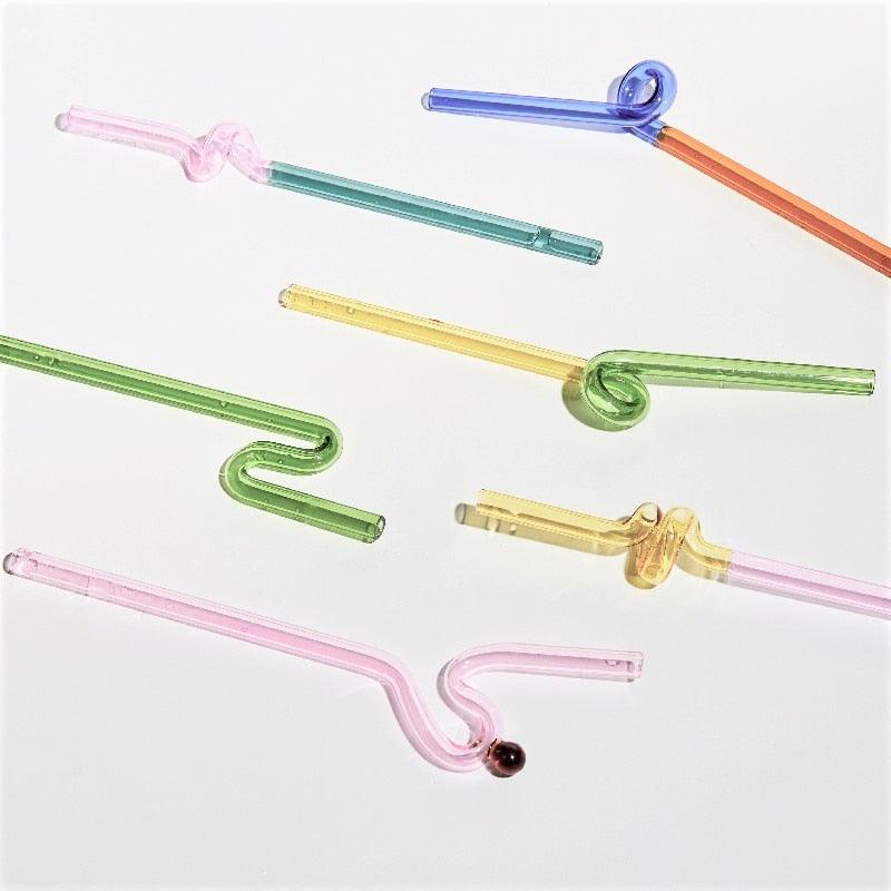 Frendorf | GlassLuxe Twist Glasstrohhalm Set | Bunte Trinkhalme | Nachhaltig & Wiederverwendbar | Für Cocktails & Smoothies