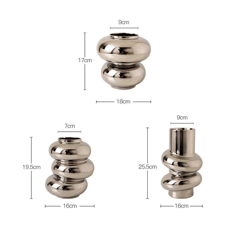Frendorf | Vasaro Tanz Ring Keramik Vasen | Modernes Design | Dekoration für Wohnzimmer & Büro | In Silber & Weiß