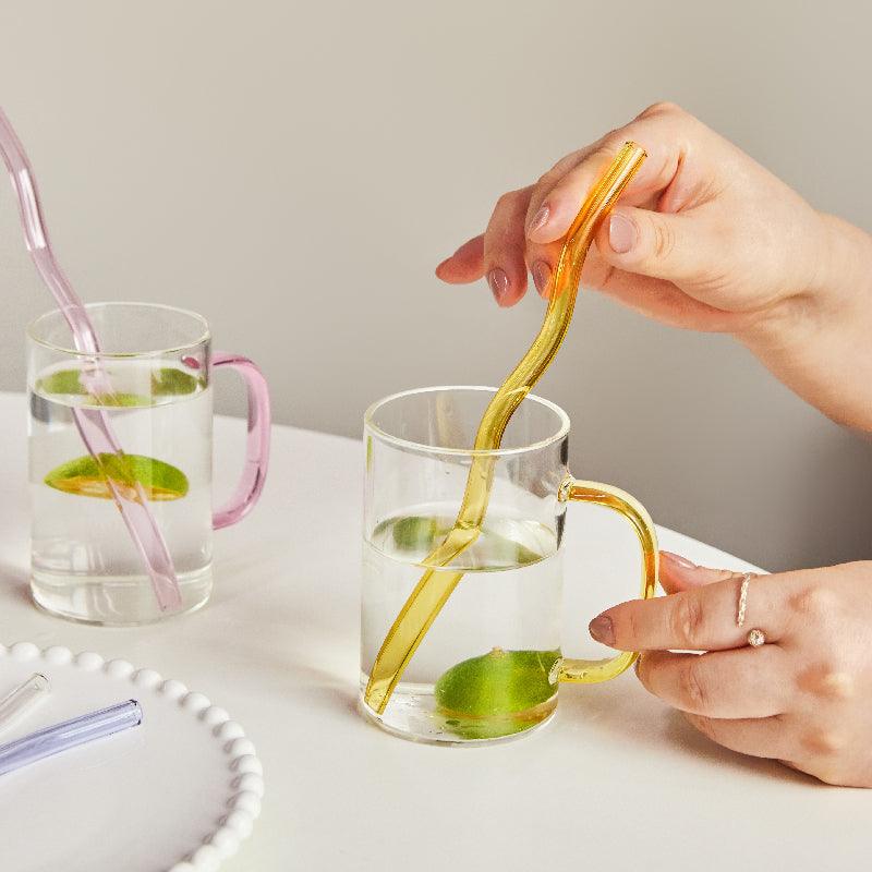Frendorf | GlassLuxe Twist Glasstrohhalm Set | Bunte Trinkhalme | Nachhaltig & Wiederverwendbar | Für Cocktails & Smoothies