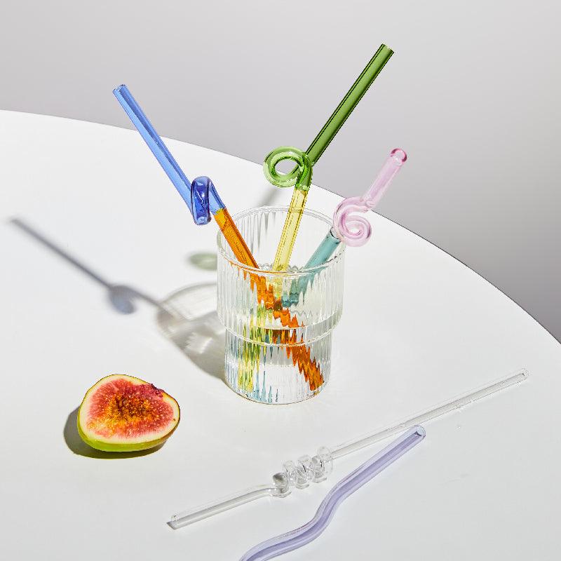 Frendorf | GlassLuxe Twist Glasstrohhalm Set | Bunte Trinkhalme | Nachhaltig & Wiederverwendbar | Für Cocktails & Smoothies