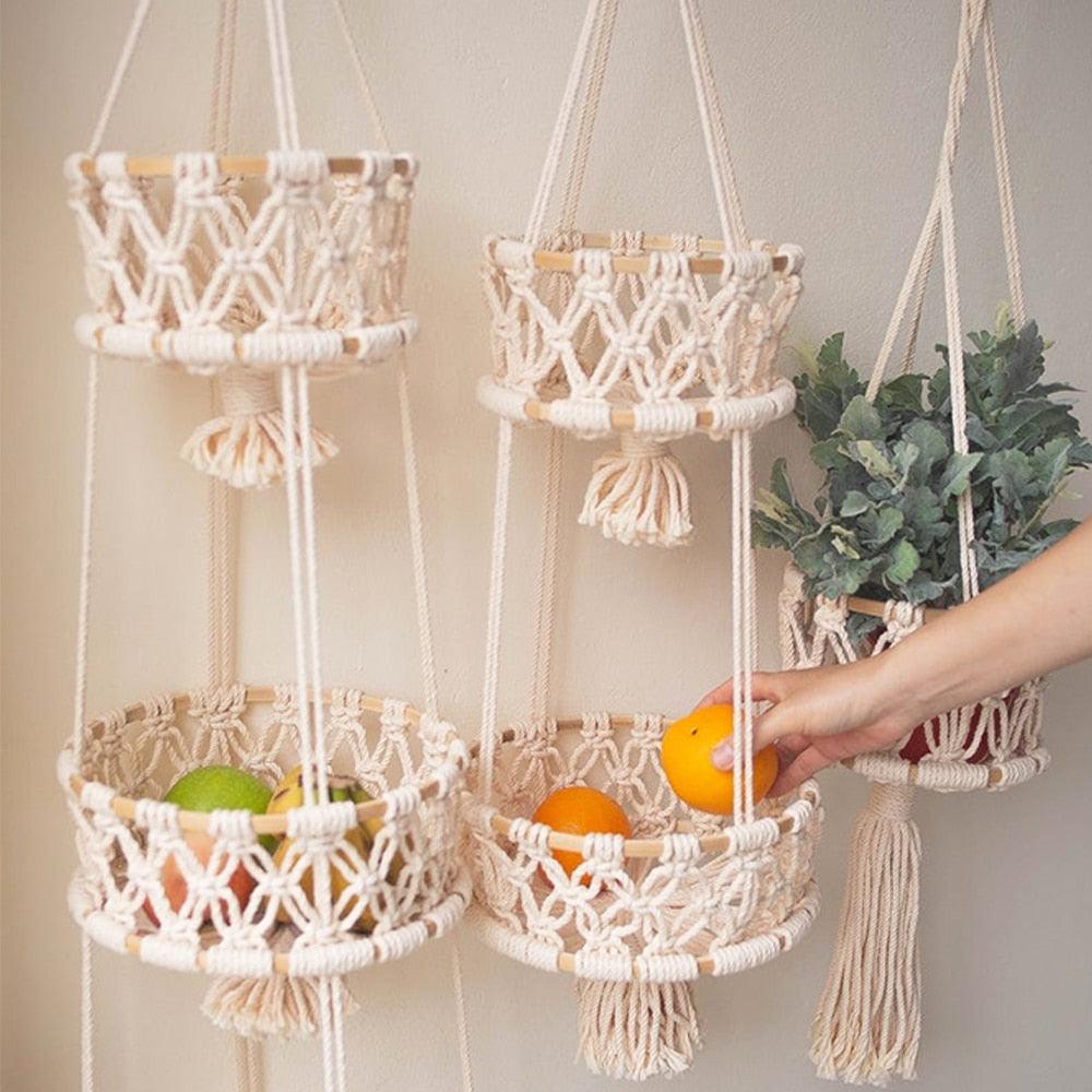 Frendorf | MacraBloom Hängekorb | Boho Makramee Design | Mehrschichtig | Stilvolle Aufbewahrung & Deko