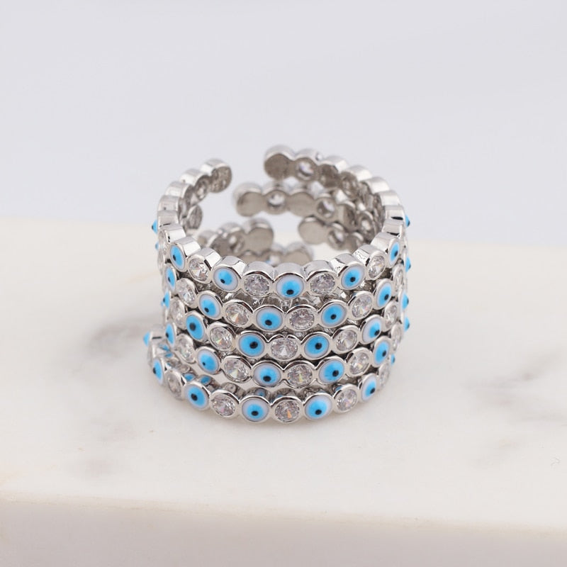 Frendorf | Bohemian Rainbow Auge des Bösen mit Strass gefüllte goldene Ringe