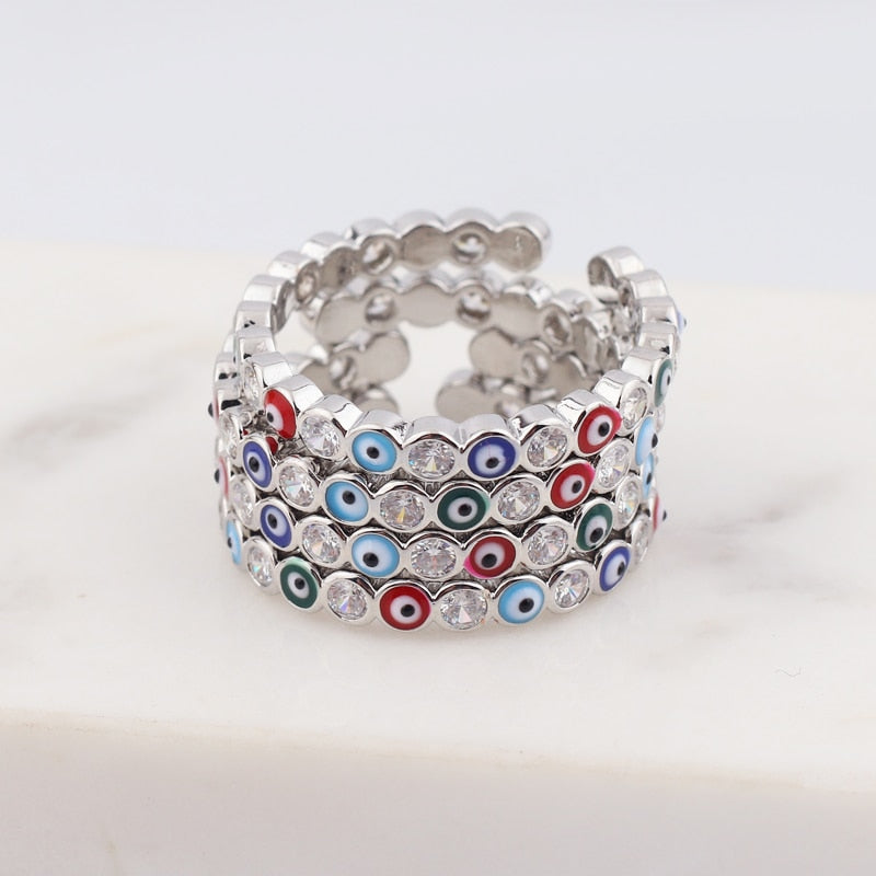 Frendorf | Bohemian Rainbow Auge des Bösen mit Strass gefüllte goldene Ringe