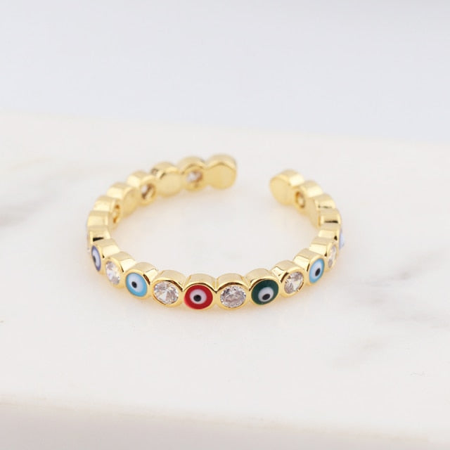 Frendorf | Bohemian Rainbow Auge des Bösen mit Strass gefüllte goldene Ringe