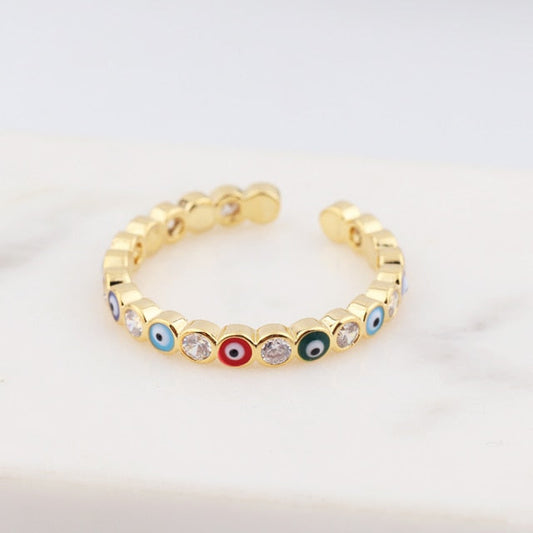 Frendorf | Bohemian Rainbow Auge des Bösen mit Strass gefüllte goldene Ringe