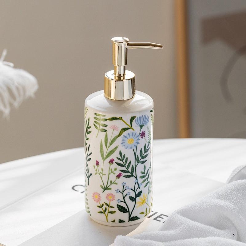Seifenspender aus Keramik mit Blumenmotiv