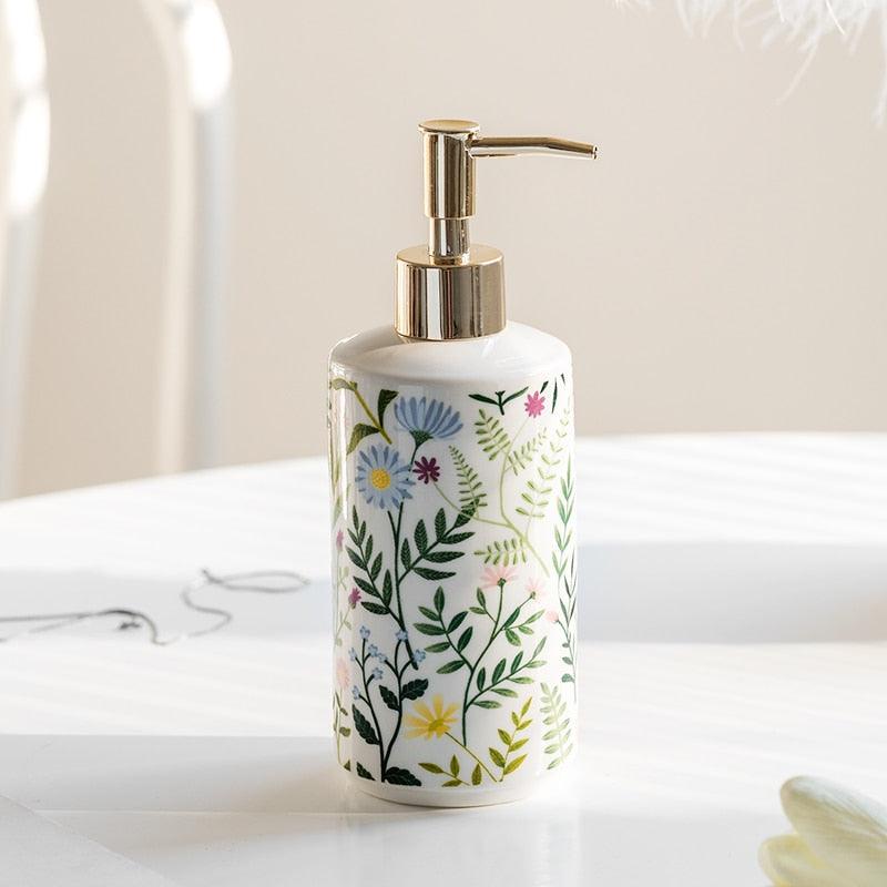 Seifenspender aus Keramik mit Blumenmotiv