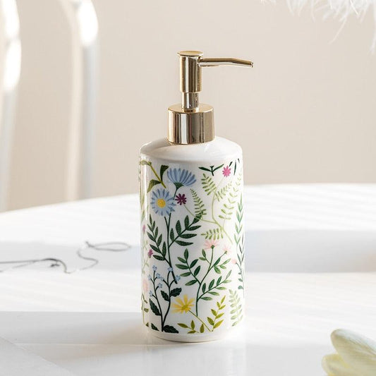 Seifenspender aus Keramik mit Blumenmotiv
