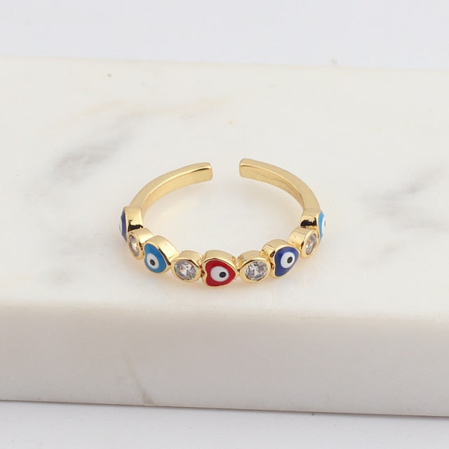 Frendorf | Bohemian Rainbow Auge des Bösen mit Strass gefüllte goldene Ringe