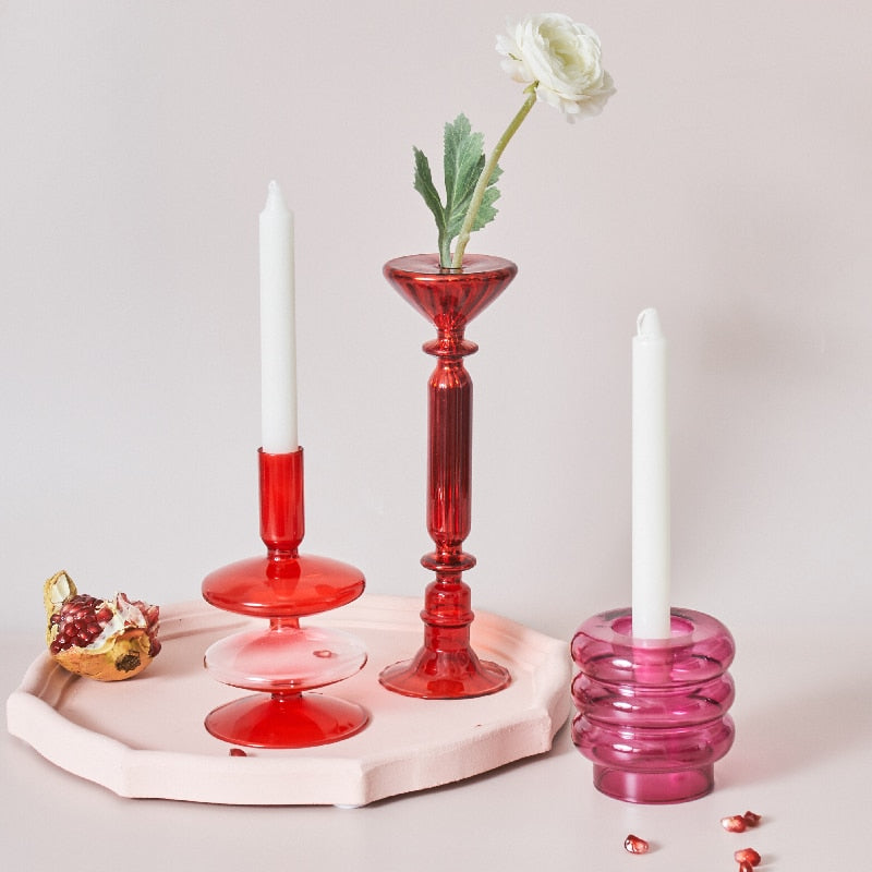 Kirsche Rote Glas Stabkerzenhalter & Vasen