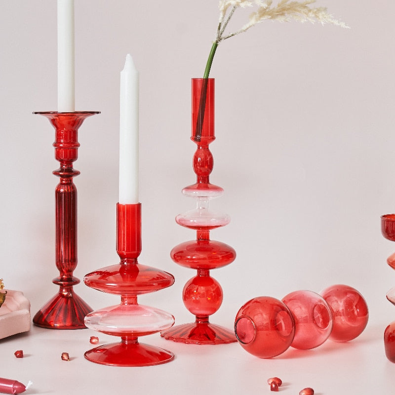Kirsche Rote Glas Stabkerzenhalter & Vasen