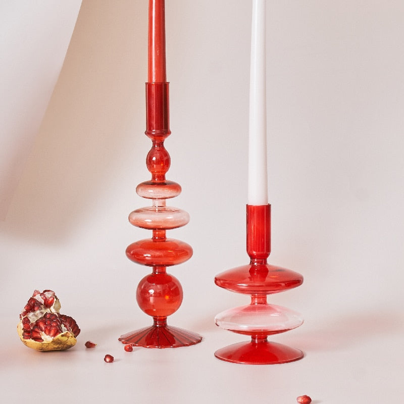 Kirsche Rote Glas Stabkerzenhalter & Vasen