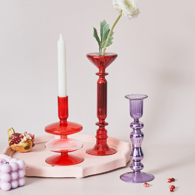 Kirsche Rote Glas Stabkerzenhalter & Vasen