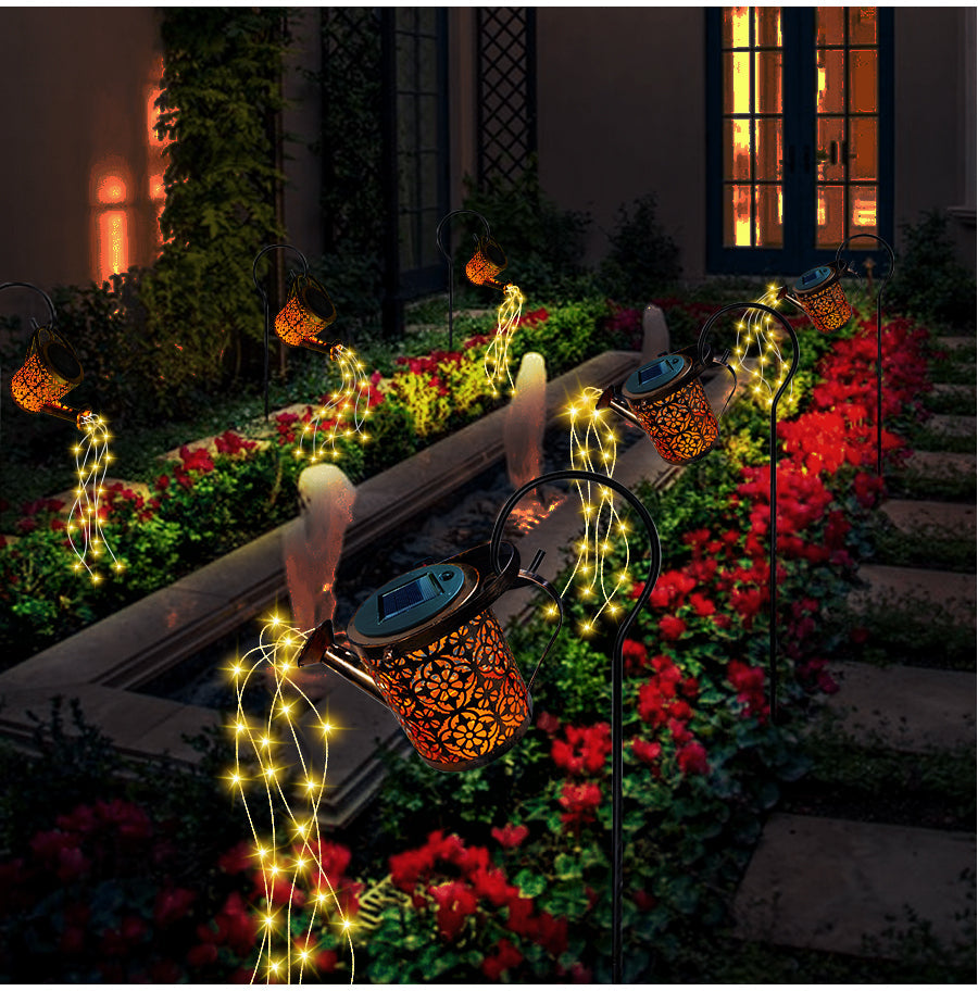Frendorf | GlowCascade Solar Gartenlaterne | Verzauberte LED Wasserfall Beleuchtung | Wetterfeste Solar Gartenleuchte
