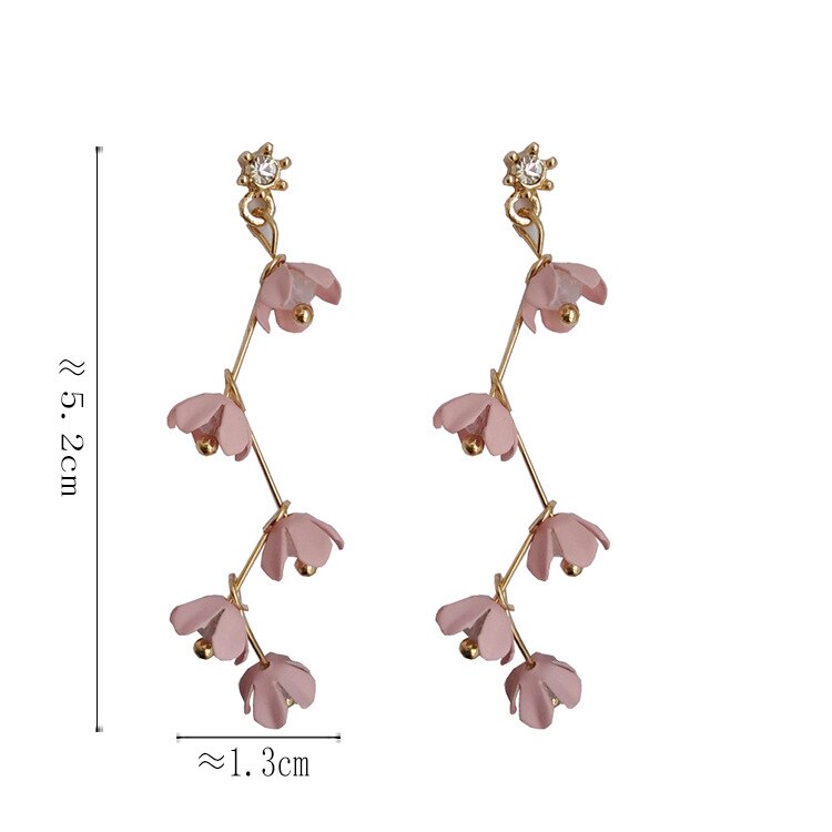 Frendorf | Lange Strass Kristall Pink Sakura Blume mit Zirkon Clip Ohrringe