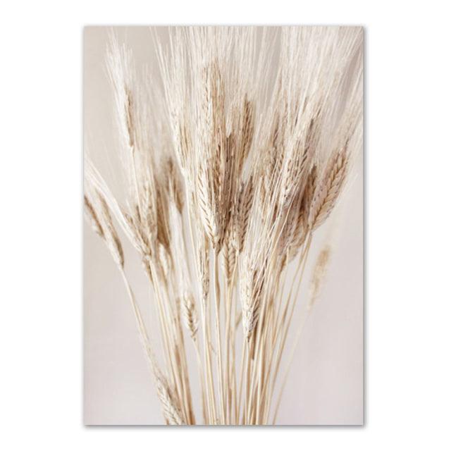 Beige Gras Boho Wandkunst Leinwand