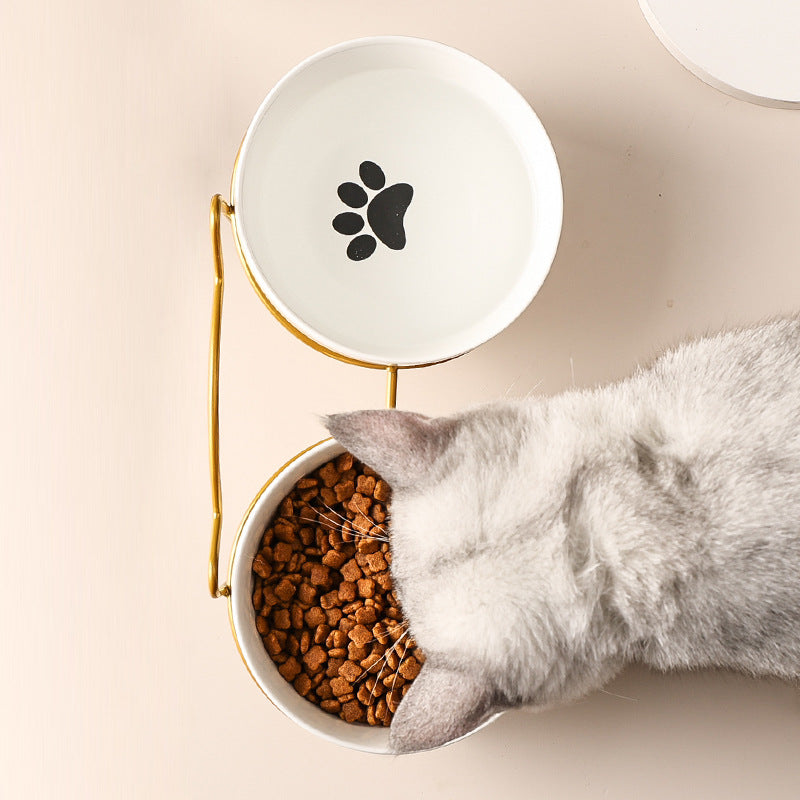 Niederschwellige Keramikkatzenfutterschüssel mit Ständer