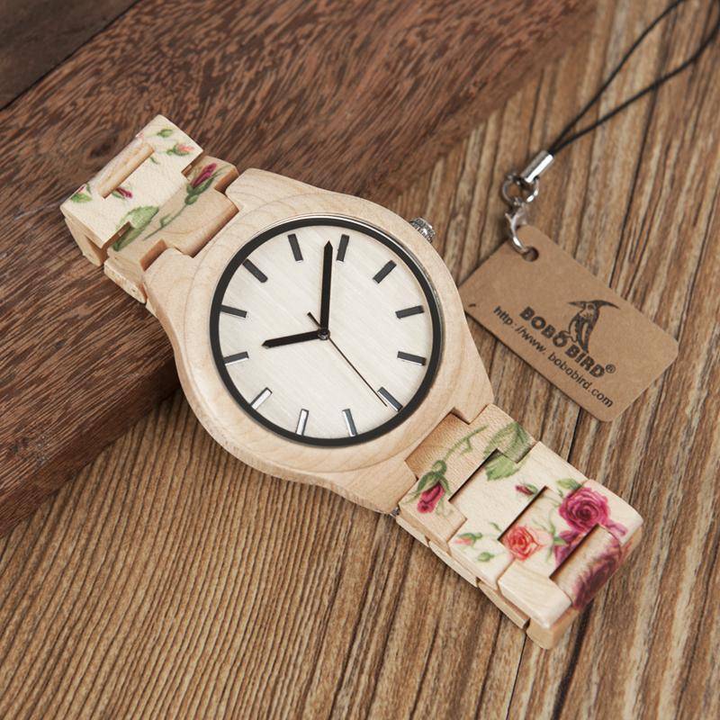 Frendorf | Pine Uhr mit floralem Holzarmband - Blumenholzband