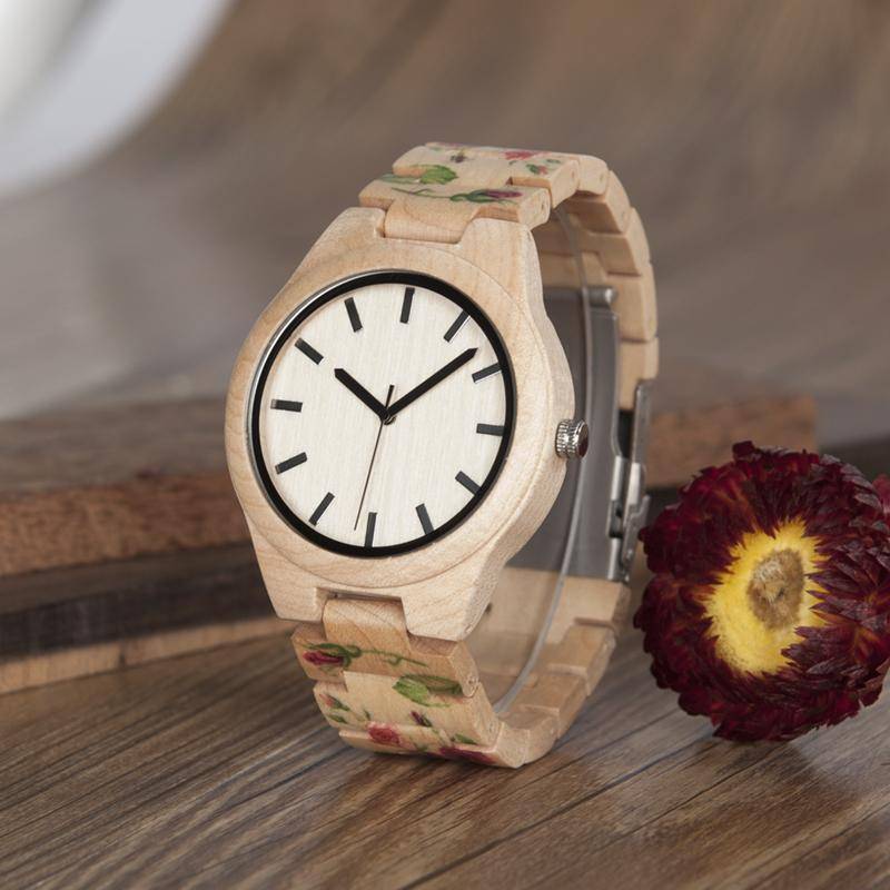 Frendorf | Pine Uhr mit floralem Holzarmband - Blumenholzband