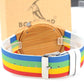 Frendorf | Bamboo Holz Unisex Uhr - Regenbogen Lederband mit Holzgeschenkbox