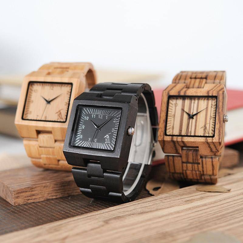 Frendorf | Bambus Holz Holz Herren Uhr - Rechteck Design