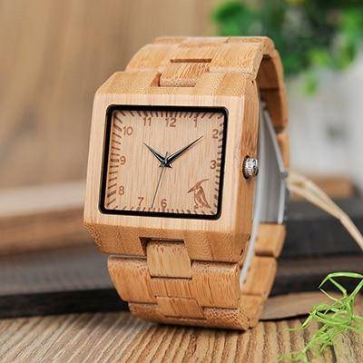 Frendorf | Bambus Holz Holz Herren Uhr - Rechteck Design