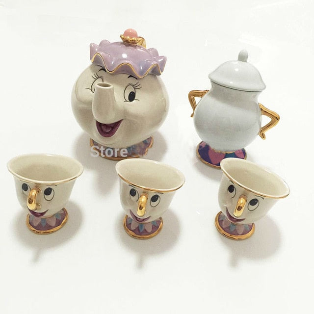 Limitierte Cartoon Die Schöne und das Biest Bone China Tasse Teeset Mrs Potts und Chips Teekanne Kaffeetassen Set