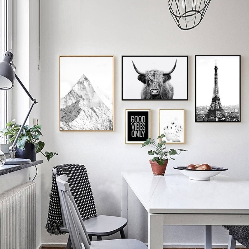 Schwarz-Weiß Hochlandlandschaft - Leinwand Wandkunst Gemälde