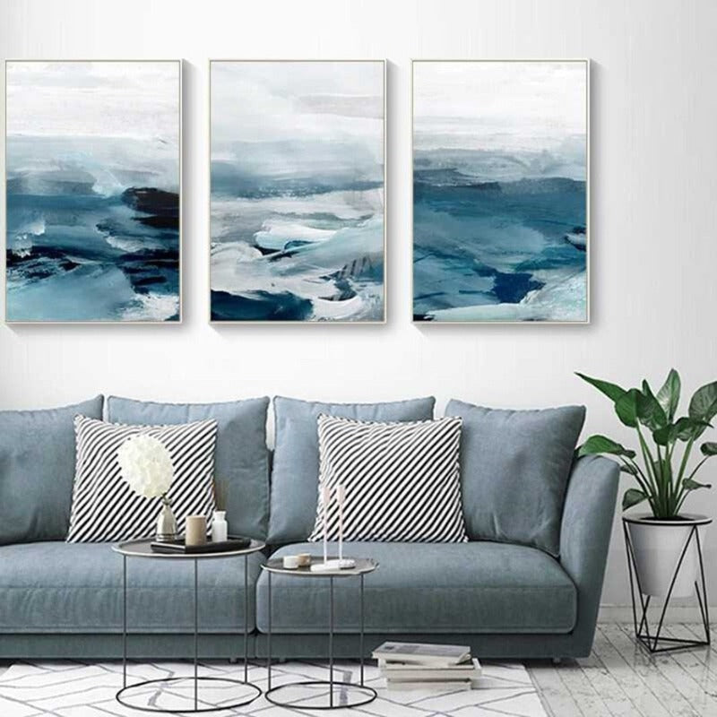 Abstrakte Landschaft Berg Blau Nordisch - Leinwand Wandkunst Gemälde