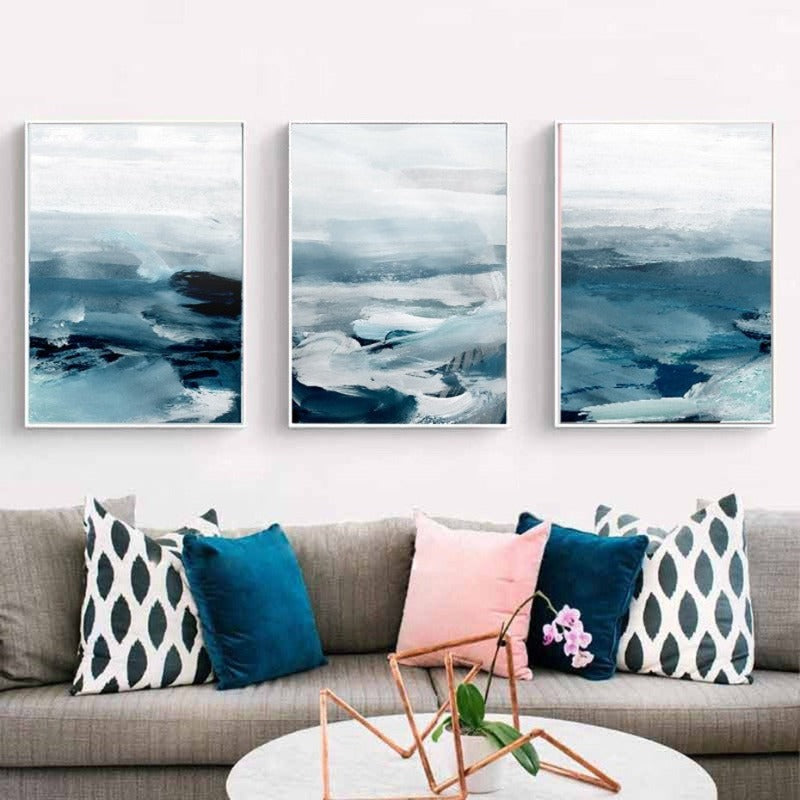 Abstrakte Landschaft Berg Blau Nordisch - Leinwand Wandkunst Malerei