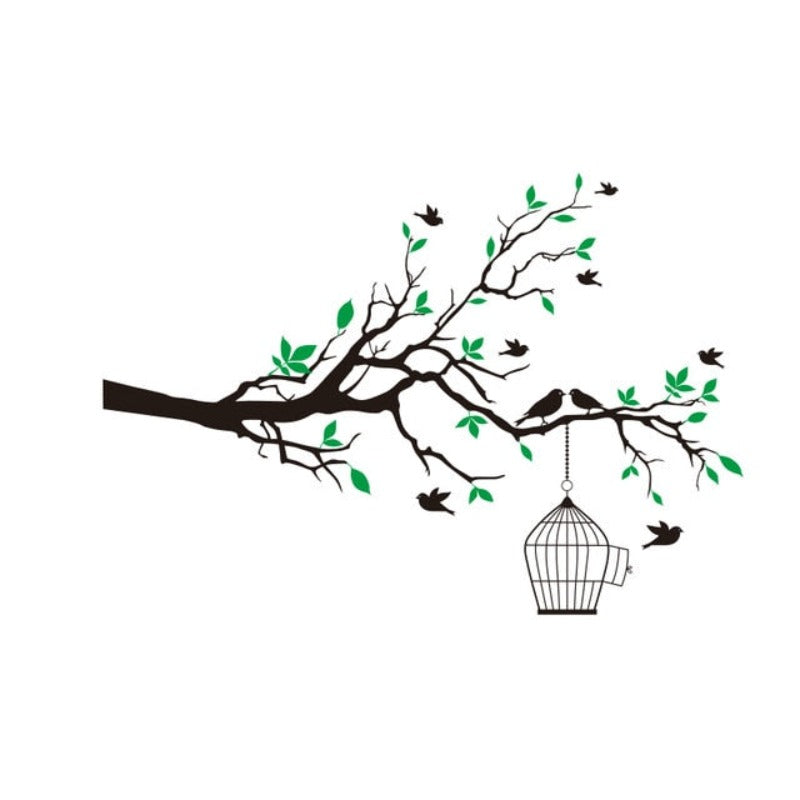 Baumast Wandkunst Aufkleber mit Vogelkäfig Abnehmbare Vinyl Wandtattoos