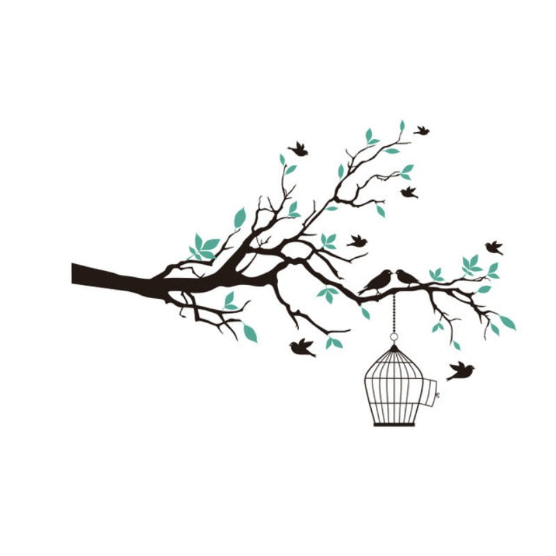 Baumzweig Wandkunst Aufkleber mit Vogelkäfig Abnehmbare Vinyl Wandtattoos