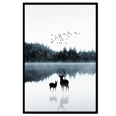 Nordic Skandinavien Landschaft Hirsch - Leinwand Wandkunst Gemälde