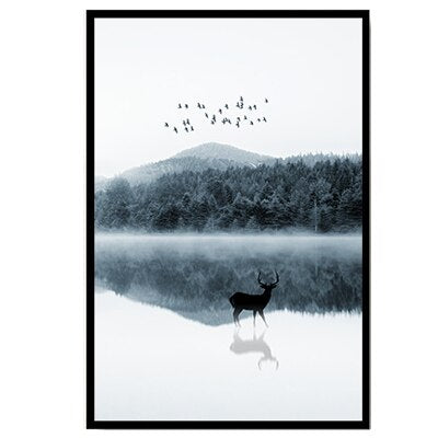Nordic Skandinavien Landschaft Hirsch - Leinwand Wandkunst Gemälde