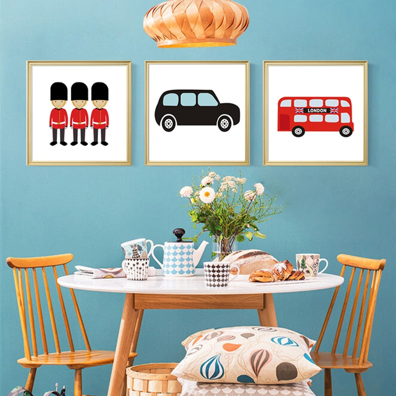 London Bus Thema Kinderzimmer Dekor - Leinwand Wandkunst Gemälde