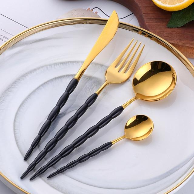 Frendorf | Eleganzia Luxuriöses Besteckset mit einzigartigen Griffdesigns | Hochwertiges Edelstahl | Perfekt für elegante Tischdekoration