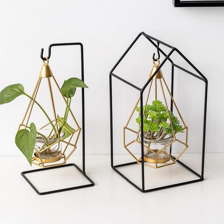 Frendorf | GeoLume Geometrischer Hängender Kerzenhalter oder Vase aus Eisen | Modernes Design | Vielseitige Deko