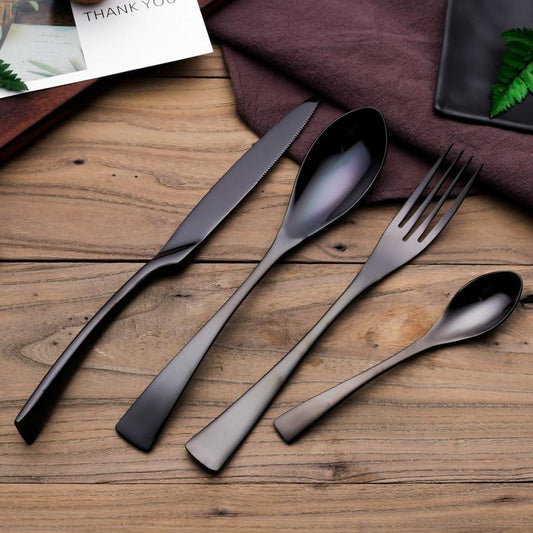 Frendorf | Sleekora Modern Besteckset | Elegantes Design | Edelstahl-Besteck in Schwarz, Gold & Silber | Perfekt für Dinner & Alltag