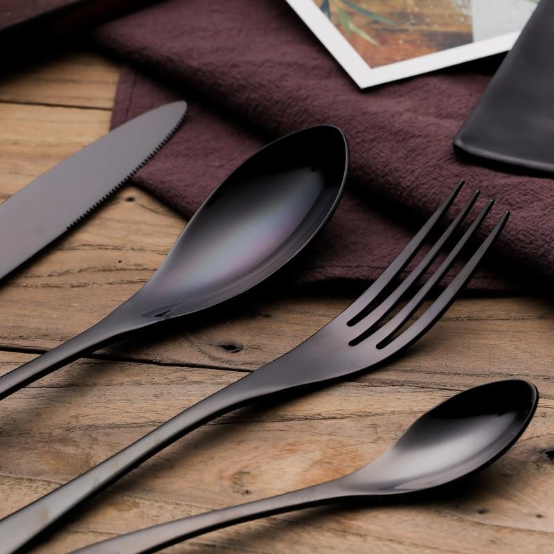 Frendorf | Sleekora Modern Besteckset | Elegantes Design | Edelstahl-Besteck in Schwarz, Gold & Silber | Perfekt für Dinner & Alltag